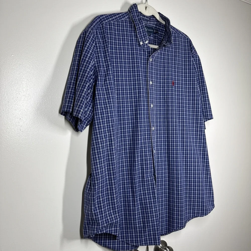 Polo Ralph Lauren Shirt Mens XL Blue Plaid Classic Fit Short Sleeve Red Pony